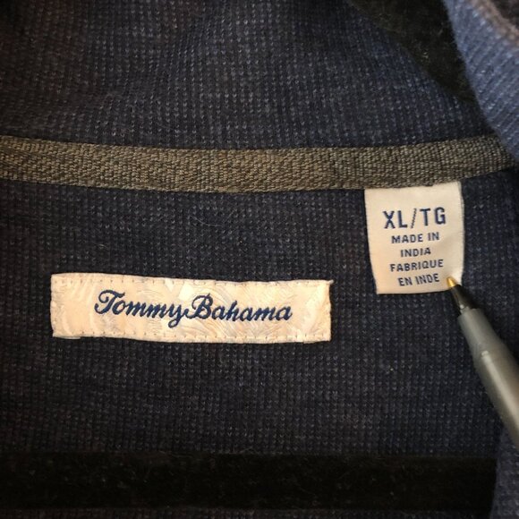 Tommy Bahama Mens 1/4 Zip Pullover Cotton Blend Blue XL - Picture 3 of 4